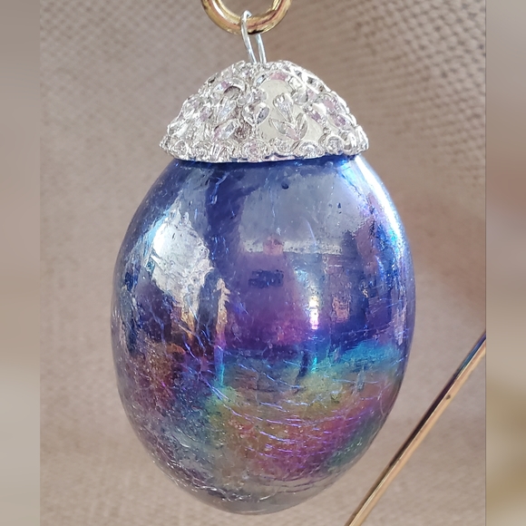 Crackled Egg, multicolor iridescent heavy glass ornament kugel style. - Picture 2 of 6